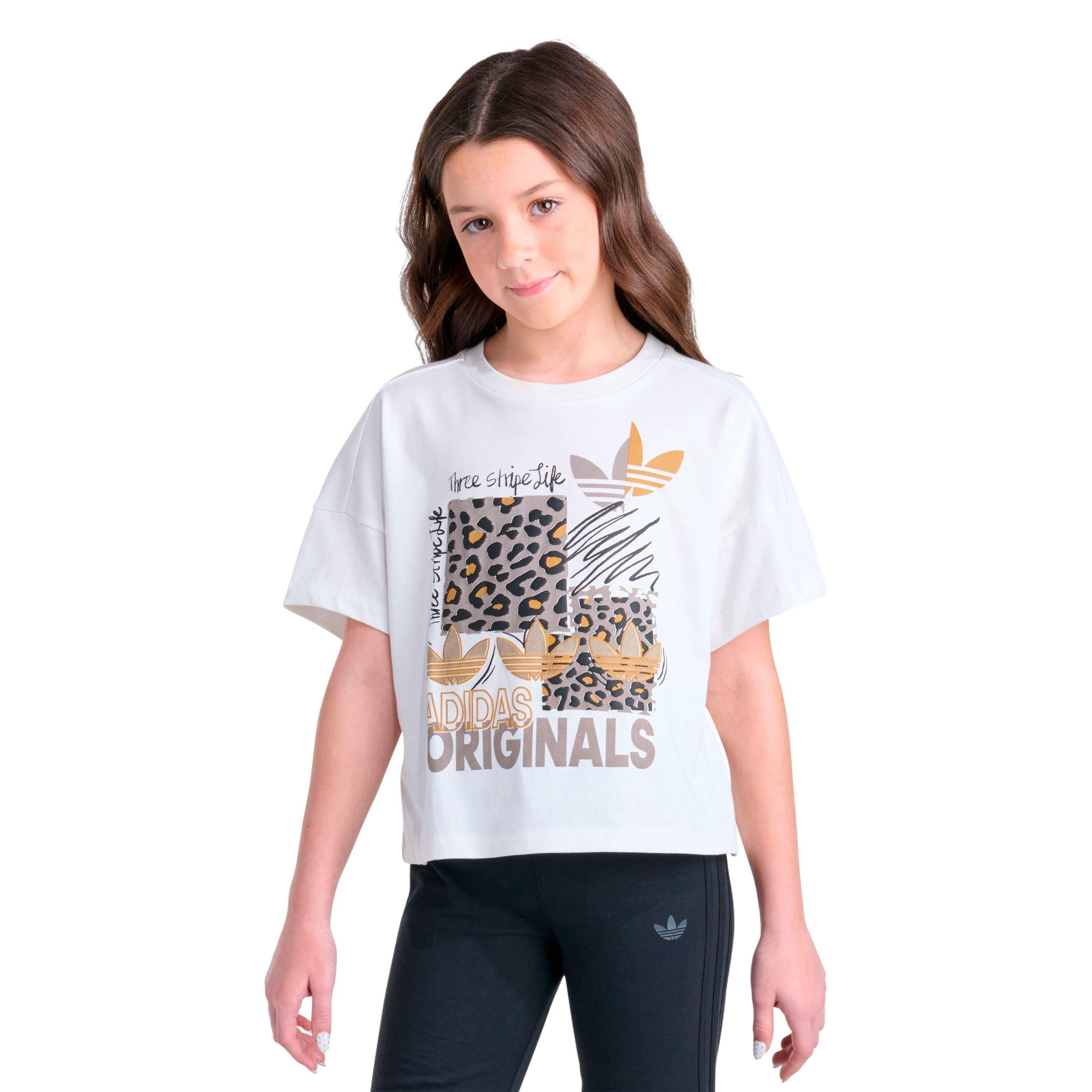 adidas Big Girls' Trefoil Cheetah Tee - WHITE